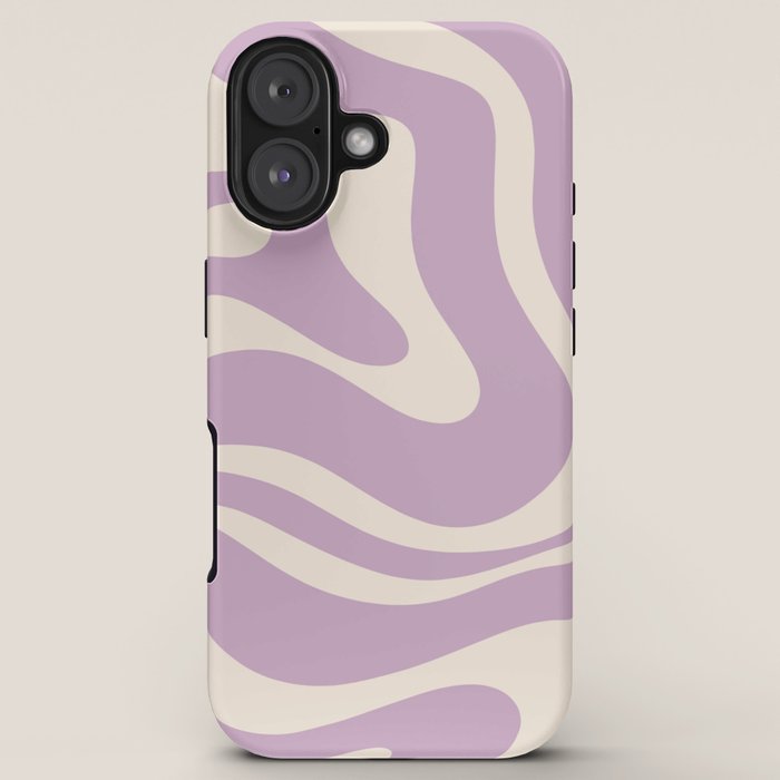 Modern Retro Liquid Swirl Abstract Pattern Square in Lavender Cream iPhone Case Gallery Image 5