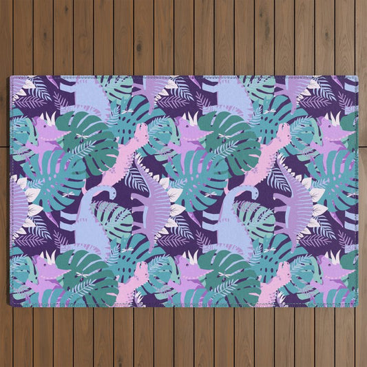 Jungle Dinosaur - Purple Outdoor Rug Gallery Image 2