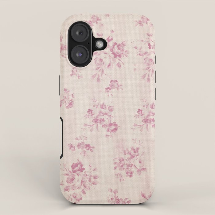 Elegant blush pink white rustic floral vintage stripes iPhone Case Gallery Image 1