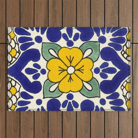 talavera mexican tile in yellow Outdoor Rug Gallery Image 1