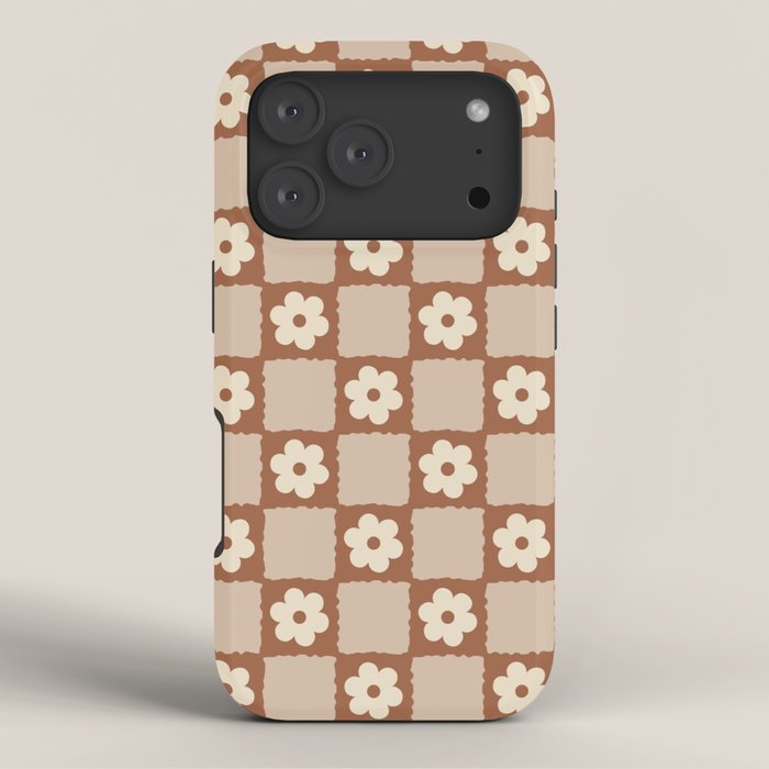 Retro Flower Checker in Brown iPhone Case Gallery Image 3