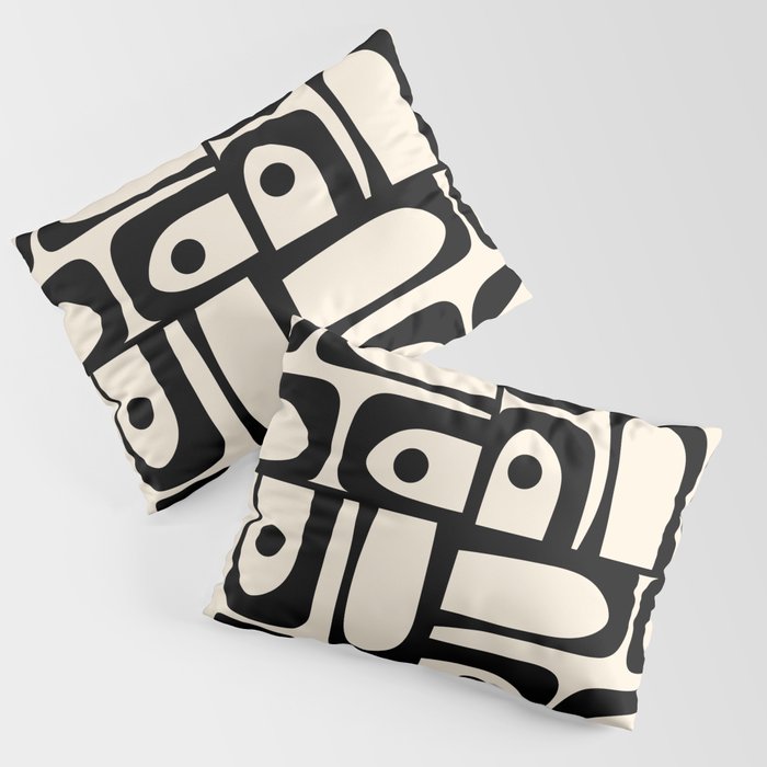 Mid Century Modern Piquet Multi Abstract Retro Geometric Pattern in Black and Cream Pillow Sham Gallery Image 3