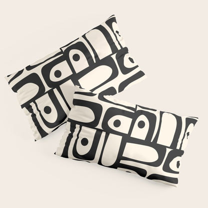 Mid Century Modern Piquet Multi Abstract Retro Geometric Pattern in Black and Cream Pillow Sham Gallery Image 4