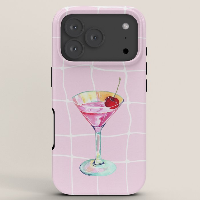 Pink Aesthetic Martini Glass with Cherry iPhone Case Gallery Image 7