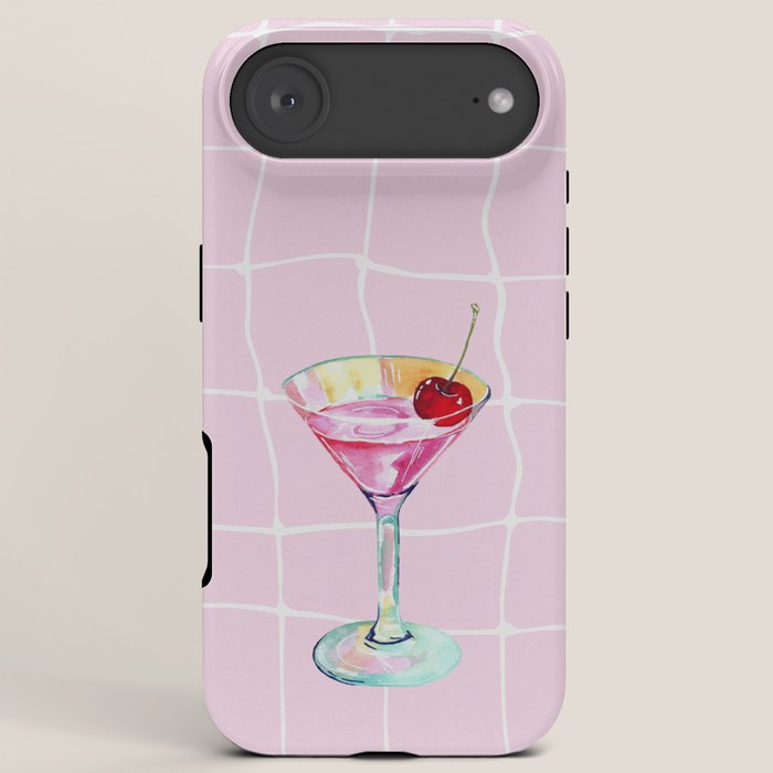 Pink Aesthetic Martini Glass with Cherry iPhone Case Gallery Image 6