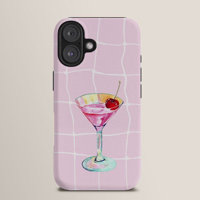 Pink Aesthetic Martini Glass with Cherry iPhone Case Gallery Image 13
