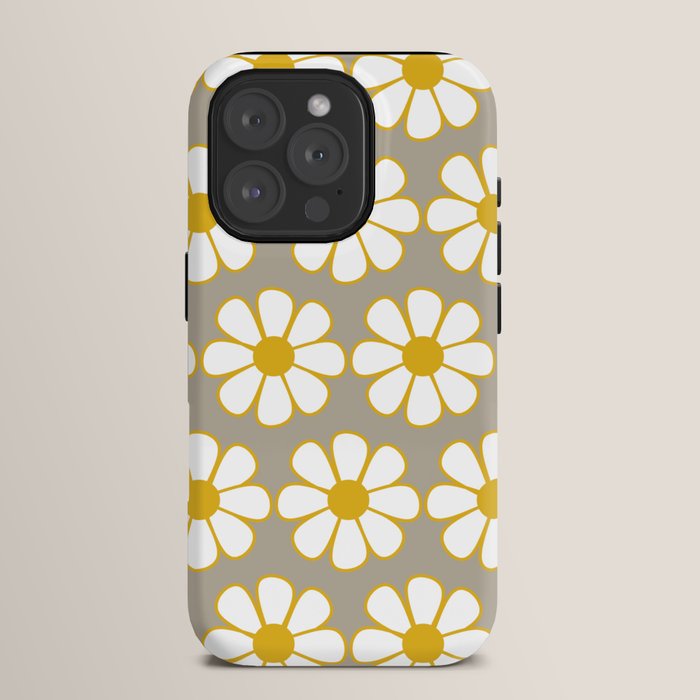 Cheerful Retro Daisy Floral Pattern in Mustard Gold and Gray iPhone Case Gallery Image 15