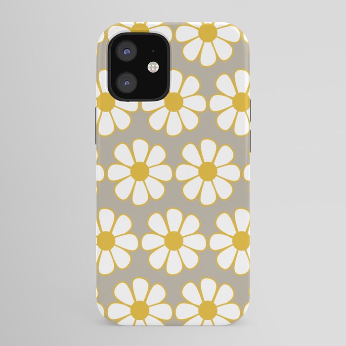 Cheerful Retro Daisy Floral Pattern in Mustard Gold and Gray iPhone Case Gallery Image 41
