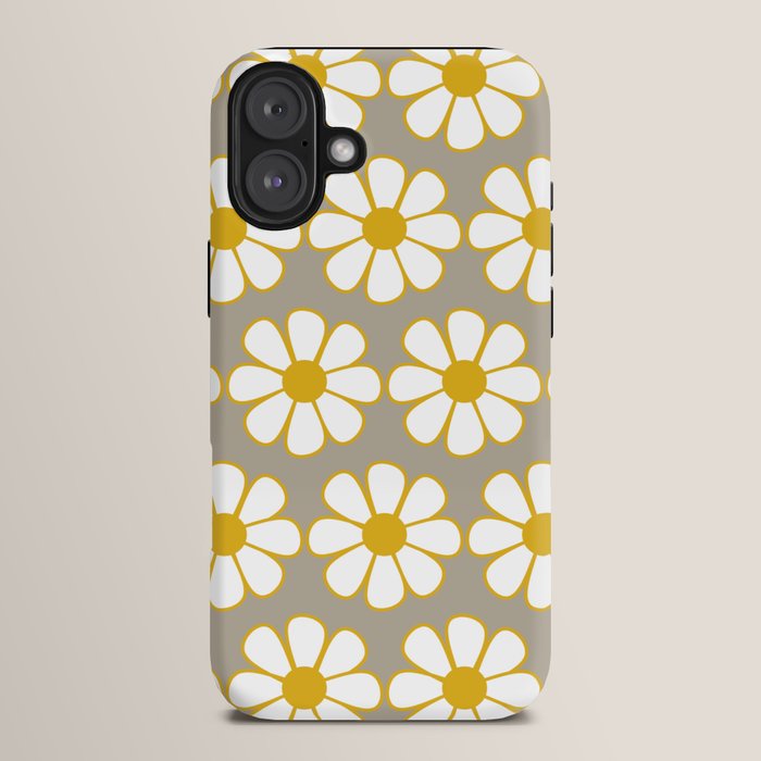 Cheerful Retro Daisy Floral Pattern in Mustard Gold and Gray iPhone Case Gallery Image 14