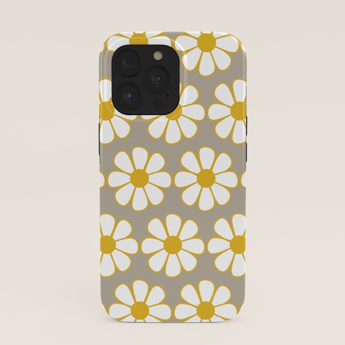 Cheerful Retro Daisy Floral Pattern in Mustard Gold and Gray iPhone Case Gallery Image 39