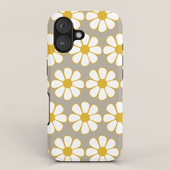 Cheerful Retro Daisy Floral Pattern in Mustard Gold and Gray iPhone Case Gallery Image 1