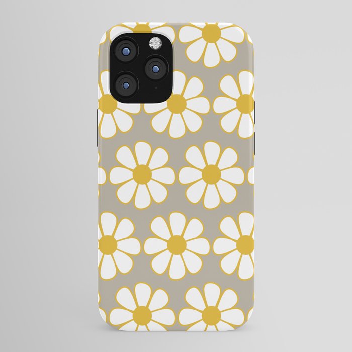 Cheerful Retro Daisy Floral Pattern in Mustard Gold and Gray iPhone Case Gallery Image 43