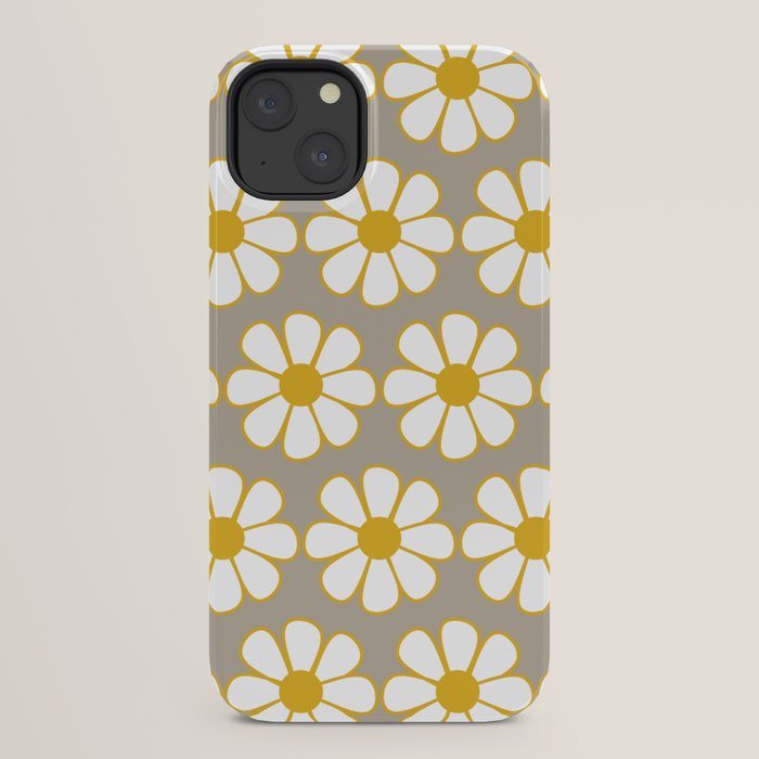 Cheerful Retro Daisy Floral Pattern in Mustard Gold and Gray iPhone Case Gallery Image 22
