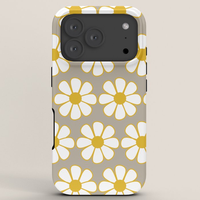 Cheerful Retro Daisy Floral Pattern in Mustard Gold and Gray iPhone Case Gallery Image 7