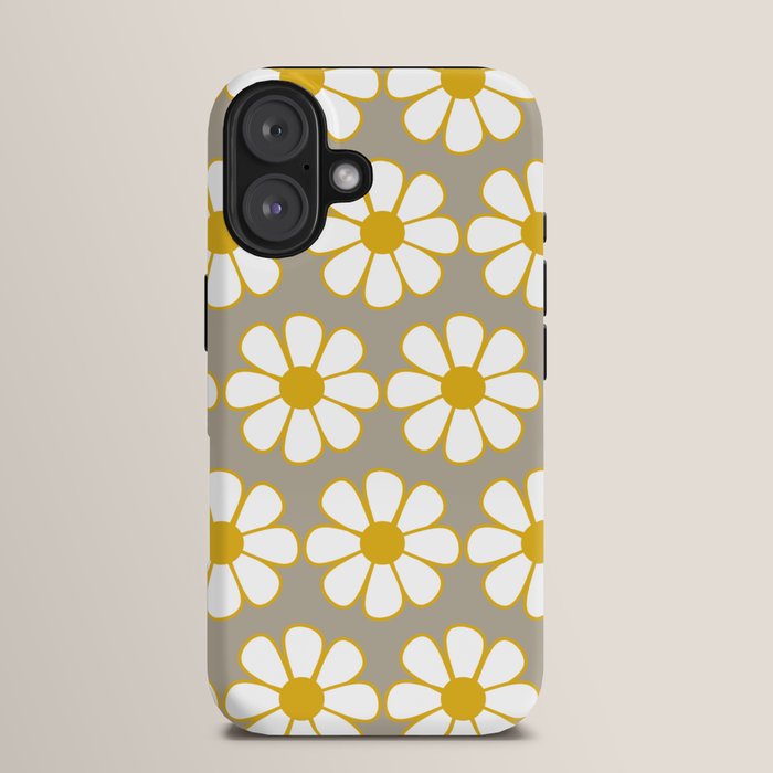 Cheerful Retro Daisy Floral Pattern in Mustard Gold and Gray iPhone Case Gallery Image 13