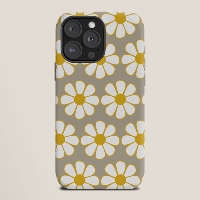 Cheerful Retro Daisy Floral Pattern in Mustard Gold and Gray iPhone Case Gallery Image 12