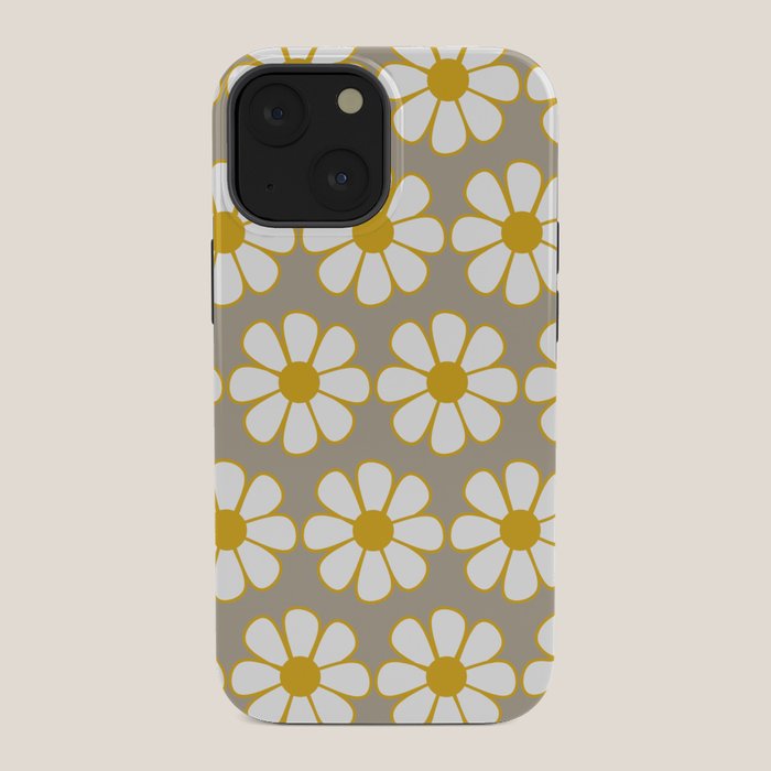 Cheerful Retro Daisy Floral Pattern in Mustard Gold and Gray iPhone Case Gallery Image 34