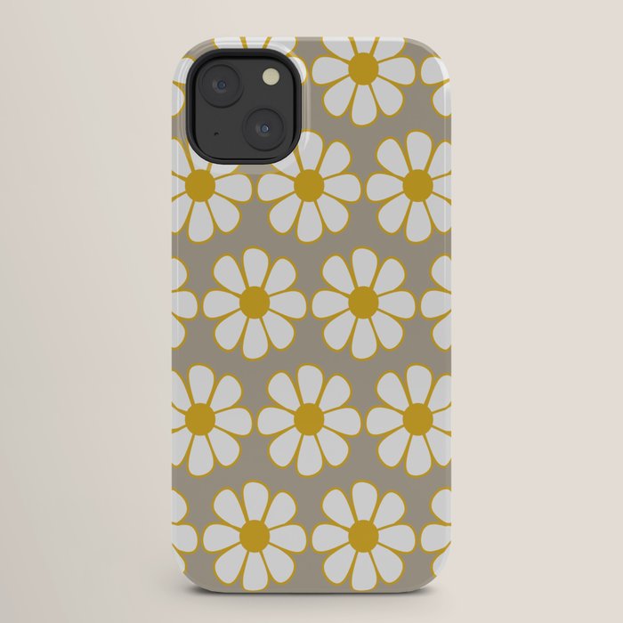 Cheerful Retro Daisy Floral Pattern in Mustard Gold and Gray iPhone Case Gallery Image 26