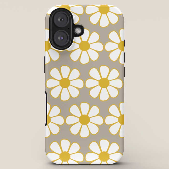 Cheerful Retro Daisy Floral Pattern in Mustard Gold and Gray iPhone Case Gallery Image 5