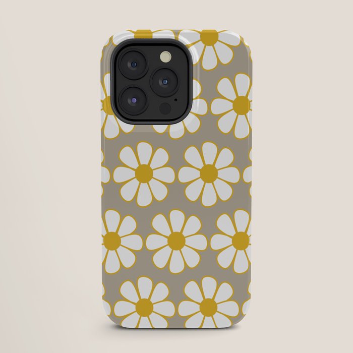 Cheerful Retro Daisy Floral Pattern in Mustard Gold and Gray iPhone Case Gallery Image 27