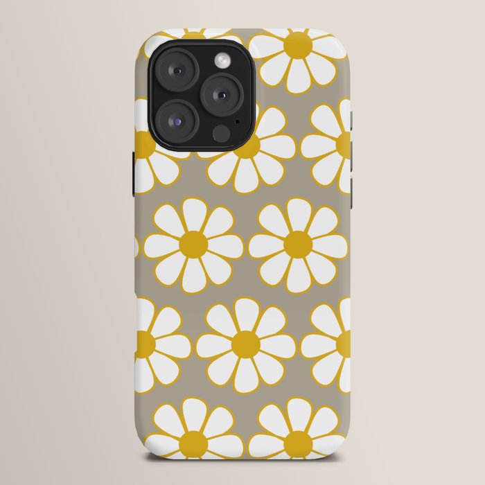 Cheerful Retro Daisy Floral Pattern in Mustard Gold and Gray iPhone Case Gallery Image 16