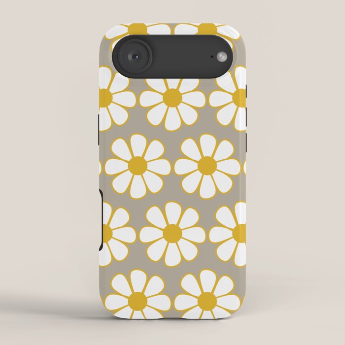 Cheerful Retro Daisy Floral Pattern in Mustard Gold and Gray iPhone Case Gallery Image 2