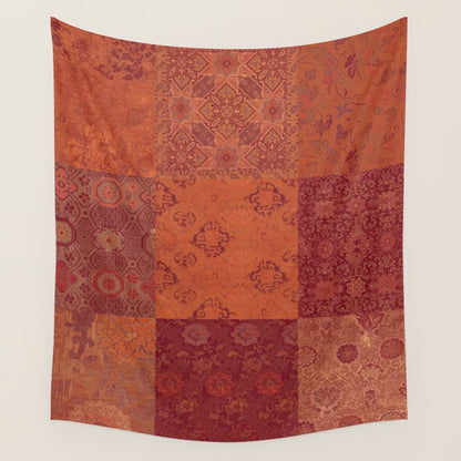 Vintage Bohemian Quilt in Burnt Orange Wall Tapestry Gallery Image 3