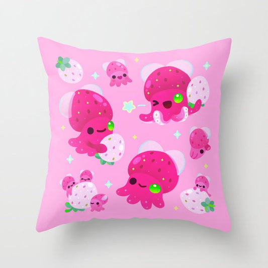 Strawberry squid Throw Pillow Gallery Image 1