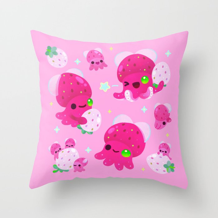 Strawberry squid Throw Pillow Gallery Image 3