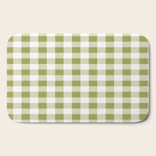 Gingham Large Green White Bath Mat Gallery Image 2