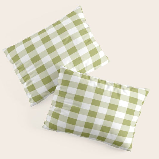 Gingham Large Green White Pillow Sham Gallery Image 1