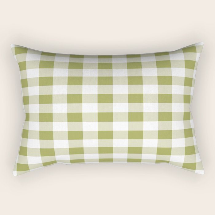 Gingham Large Green White Rectangular Pillow Gallery Image 1