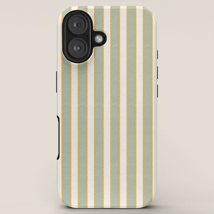 Vintage Cabana Stripe Sage Mint Green And Gold Retro Boho Coastal Beach Vibe iPhone Case Gallery Image 5