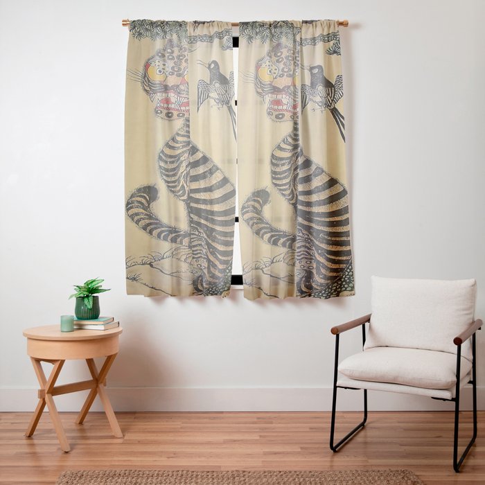 Striped Vintage Minhwa Tiger and Magpie Window Curtain Gallery Image 11