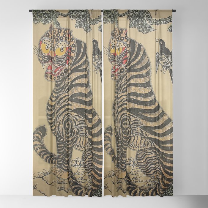 Striped Vintage Minhwa Tiger and Magpie Window Curtain Gallery Image 18
