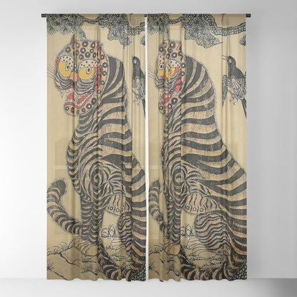 Striped Vintage Minhwa Tiger and Magpie Window Curtain Gallery Image 18