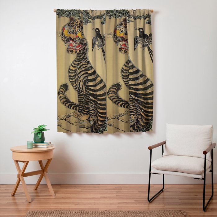 Striped Vintage Minhwa Tiger and Magpie Window Curtain Gallery Image 3