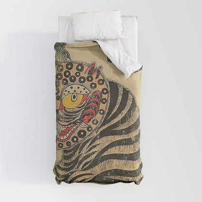 Striped Vintage Minhwa Tiger and Magpie Duvet Cover Gallery Image 9