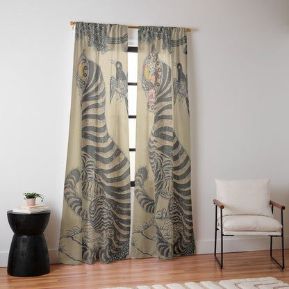 Striped Vintage Minhwa Tiger and Magpie Window Curtain Gallery Image 10