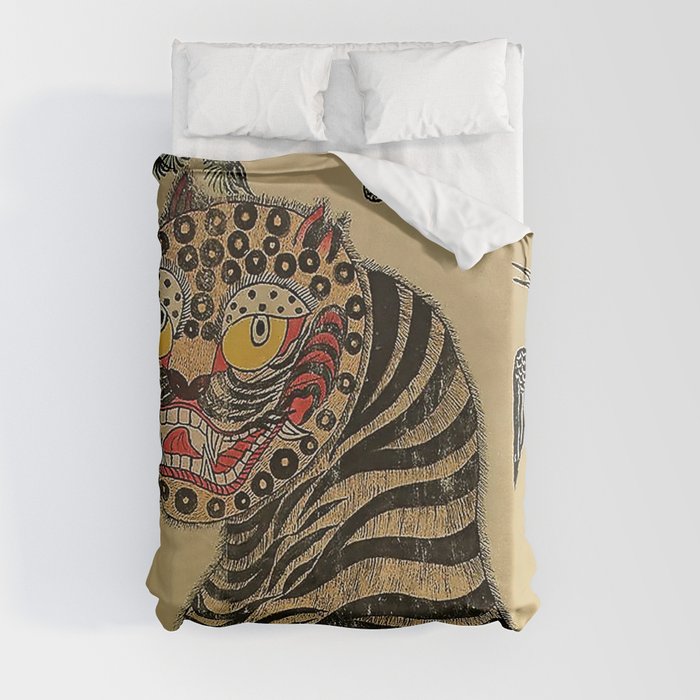 Striped Vintage Minhwa Tiger and Magpie Duvet Cover Gallery Image 8