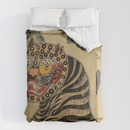 Striped Vintage Minhwa Tiger and Magpie Duvet Cover Gallery Image 6