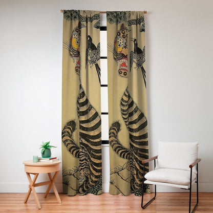 Striped Vintage Minhwa Tiger and Magpie Window Curtain Gallery Image 4