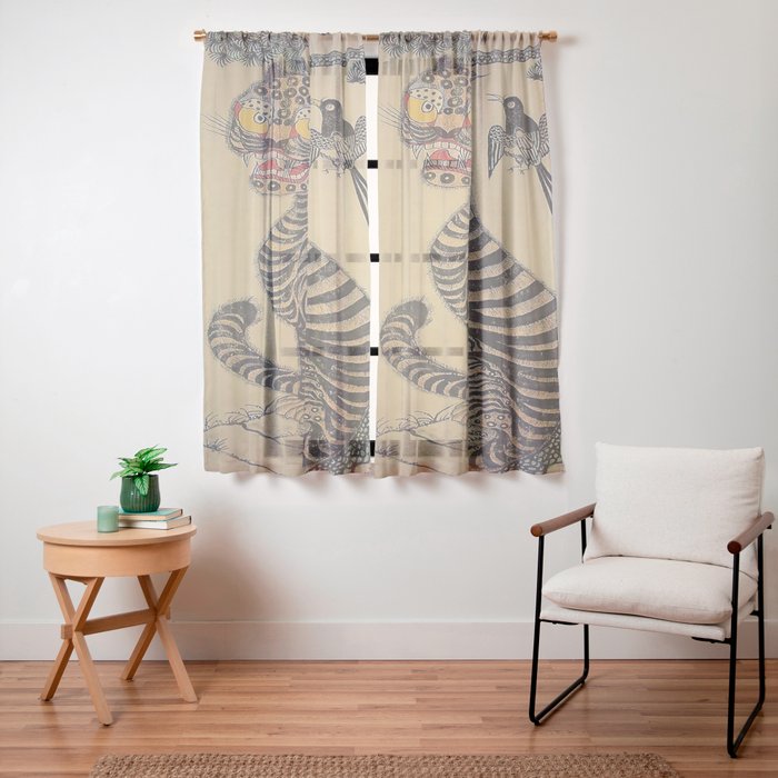 Striped Vintage Minhwa Tiger and Magpie Window Curtain Gallery Image 19