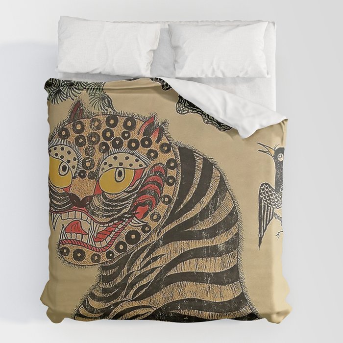 Striped Vintage Minhwa Tiger and Magpie Duvet Cover Gallery Image 7