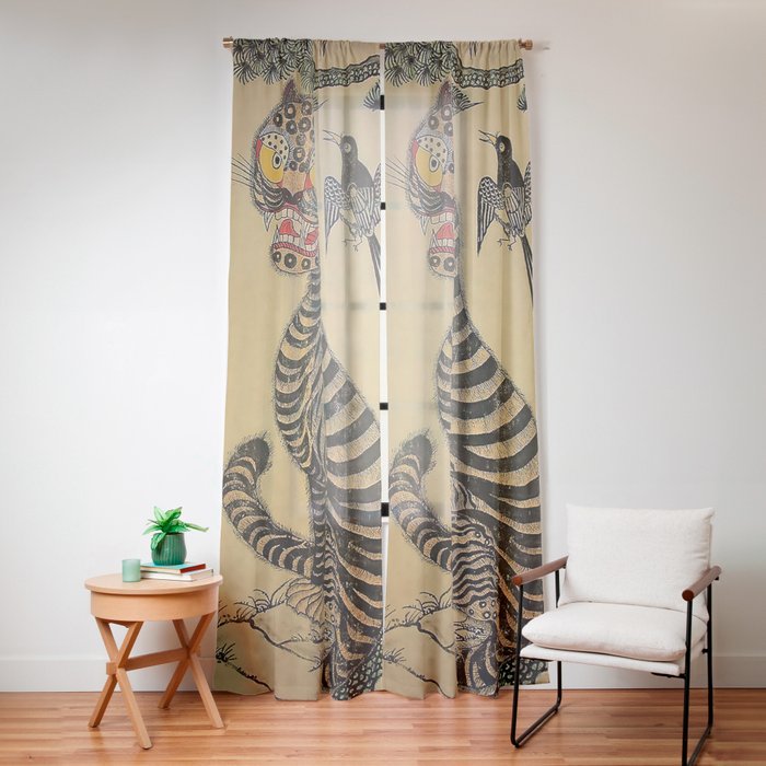 Striped Vintage Minhwa Tiger and Magpie Window Curtain Gallery Image 12