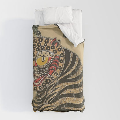 Striped Vintage Minhwa Tiger and Magpie Duvet Cover Gallery Image 5