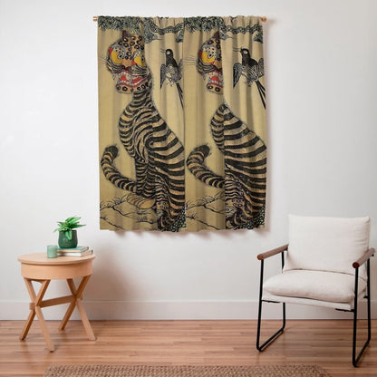 Striped Vintage Minhwa Tiger and Magpie Window Curtain Gallery Image 7