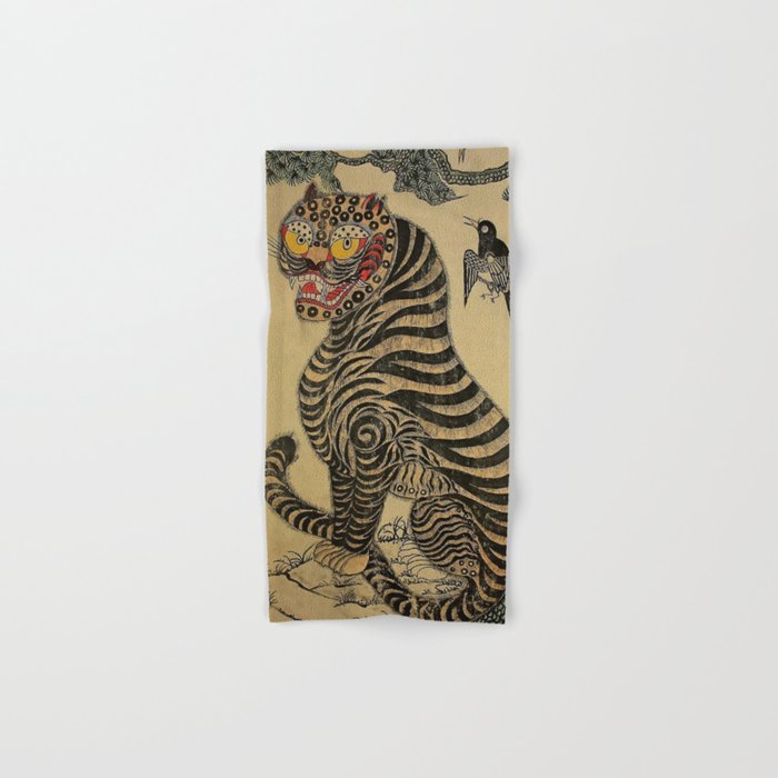 Striped Vintage Minhwa Tiger and Magpie Bath Towel Gallery Image 1