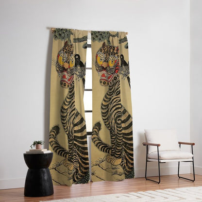 Striped Vintage Minhwa Tiger and Magpie Window Curtain Gallery Image 2