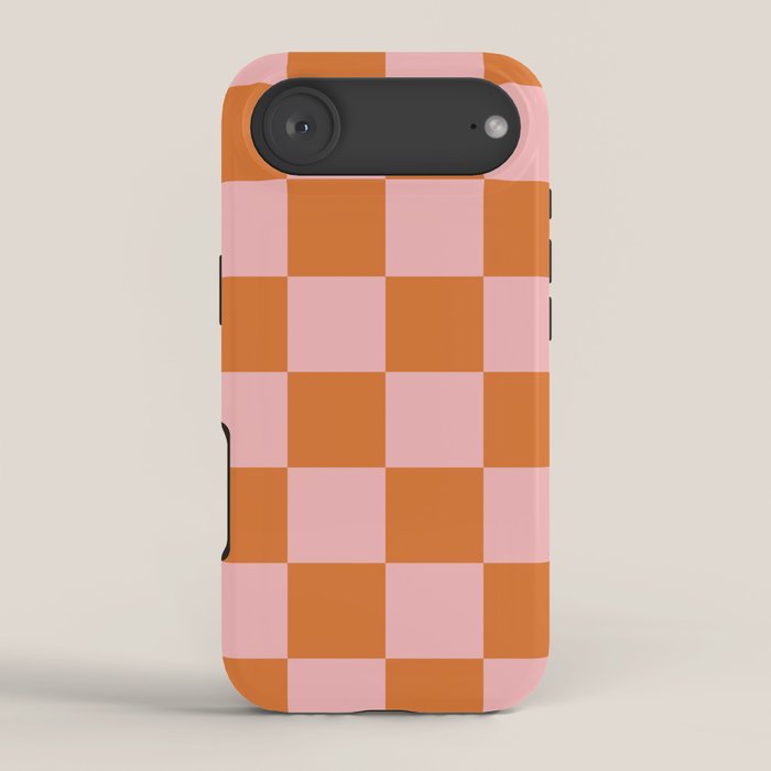 Checkerboard Check Pattern in Pink and Orange iPhone Case Gallery Image 2